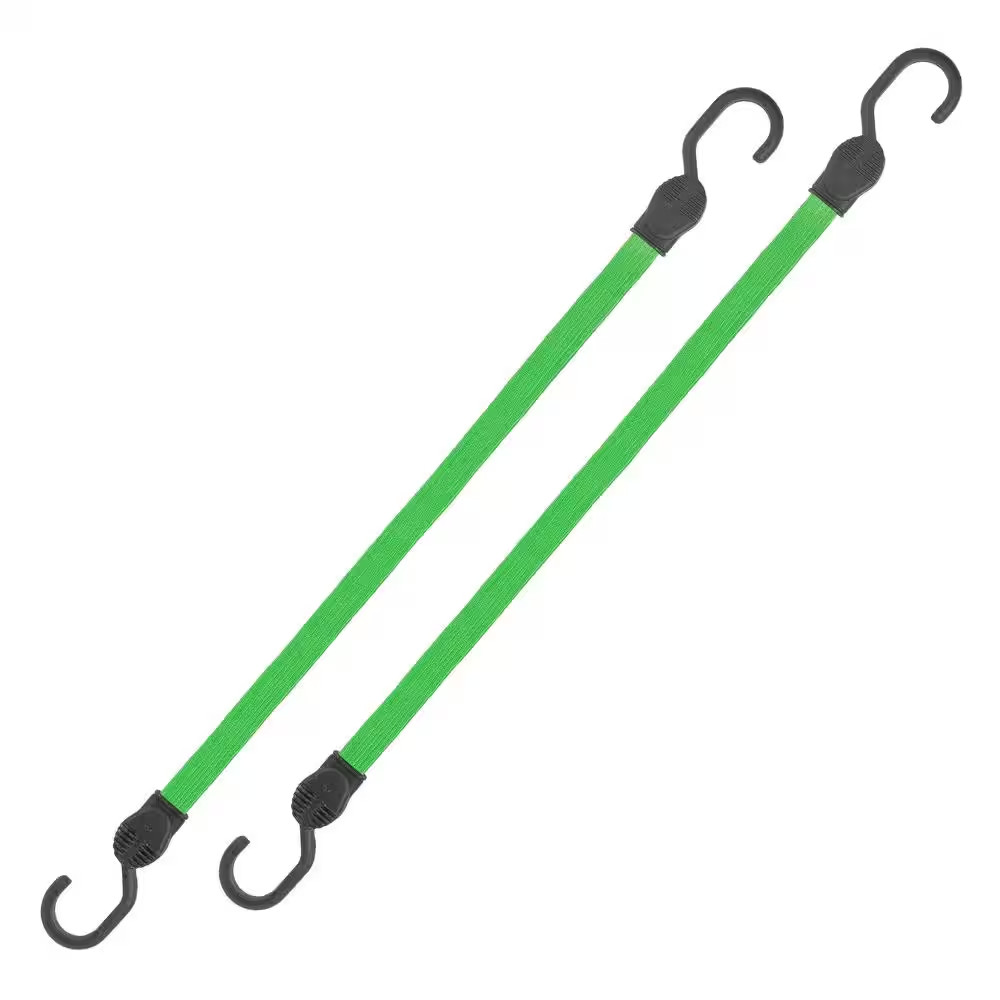24 In. Green Flat Strap Bungee Cord with Hooks – 2 Pack
