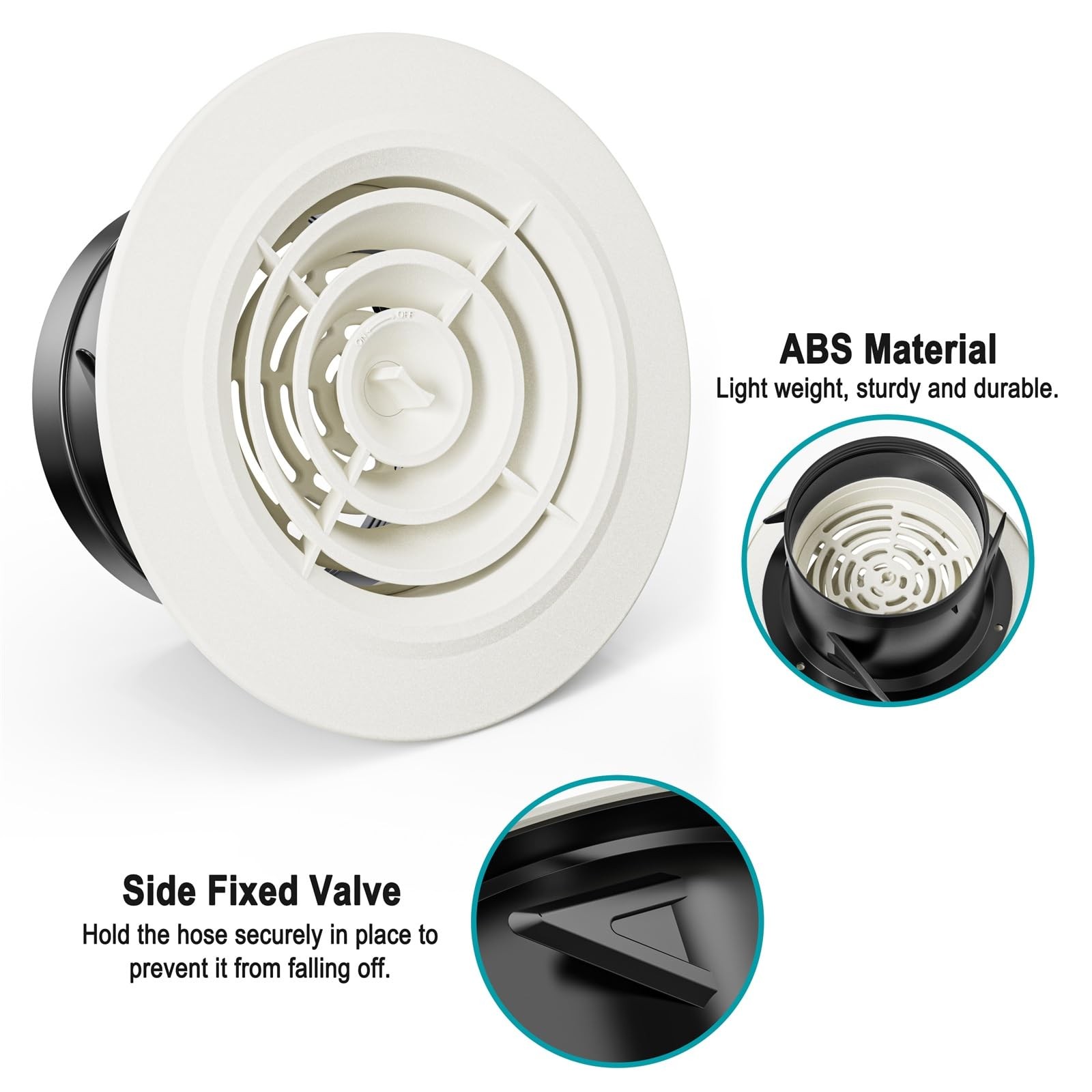 4 Inch Round Air Vent, Adjustable ABS Vent Cover, White Louver Grille Vent Fi