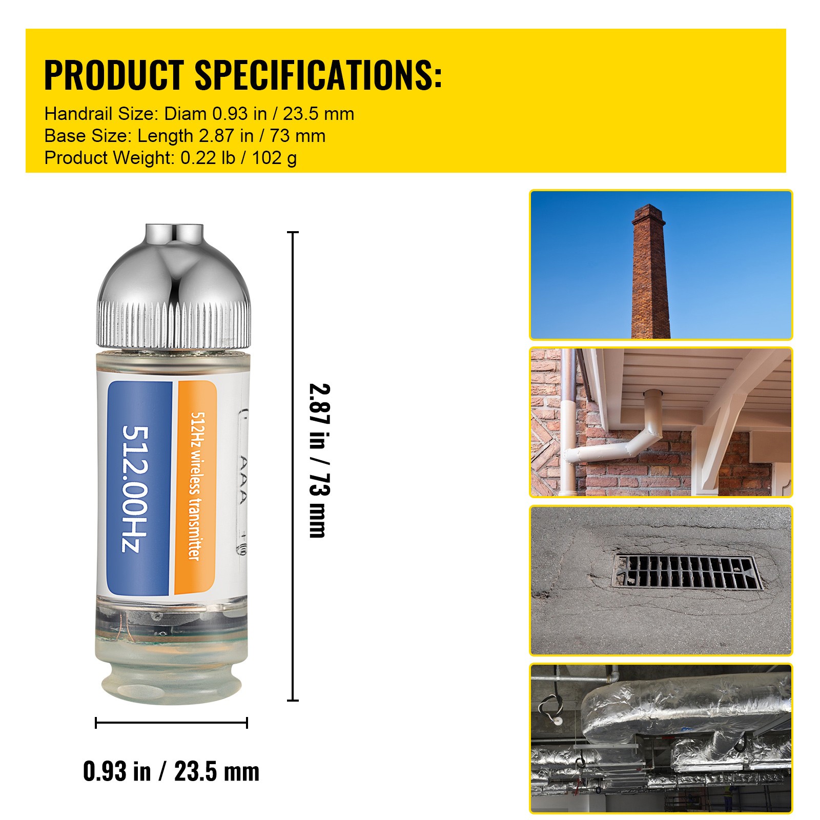 VEVOR Sonde Transmitter Sonde Locator 512hz Pipe Locator 25′ Depth Sewer Locator