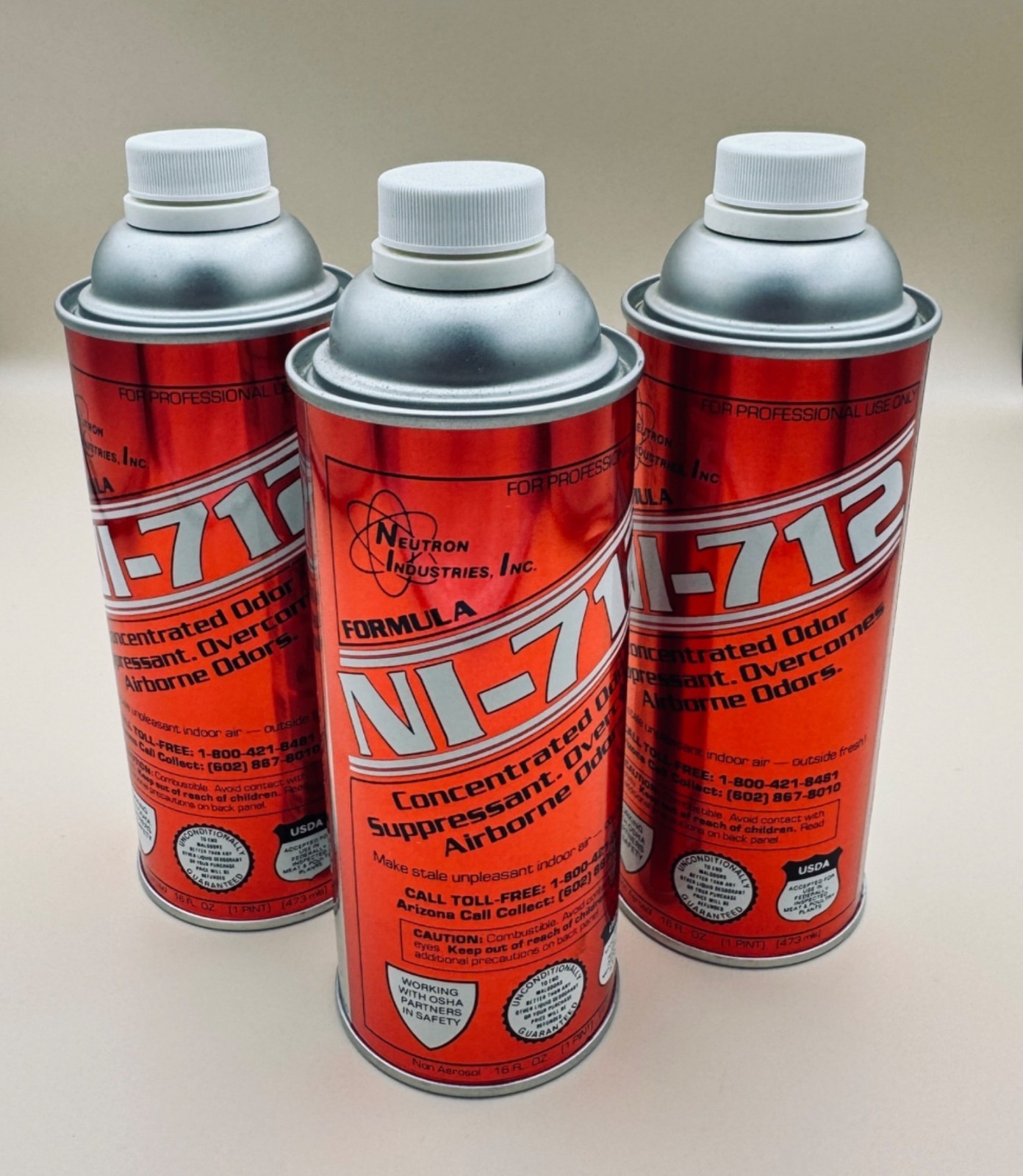 3 Cans of NI-712 Odor Suppressant 16 oz Neutron Industries Spray NO Sprayers