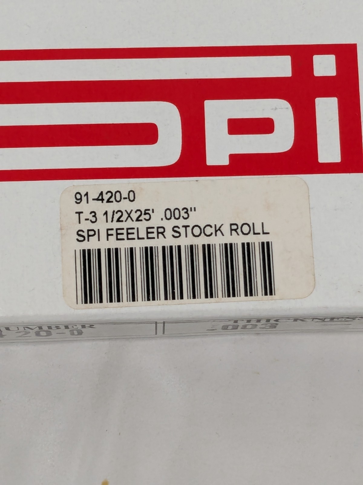 SPI Feeler Stock Roll: 0.003″ Thick, 1/2″ Wide, 25′ Long 91-420-0