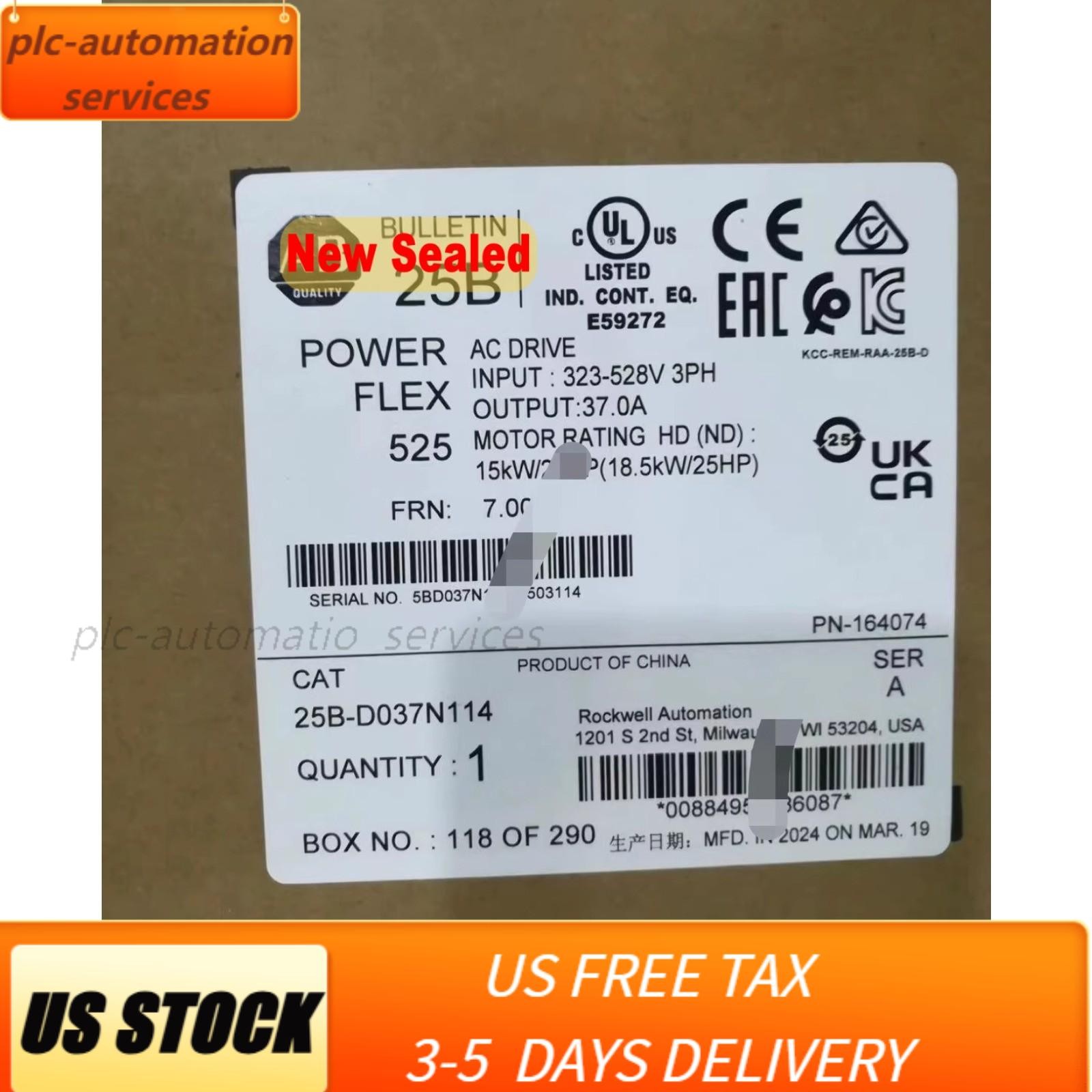 Factory Sealed 25B-D037N114 PowerFlex 525 AC Drive USA Fast Shipping 25BD037N114