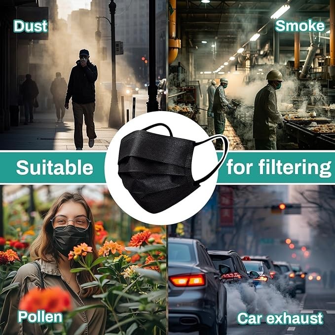 Disposable 3 Ply Face Mask, Filter Protection for Daily Use, Adults, Home