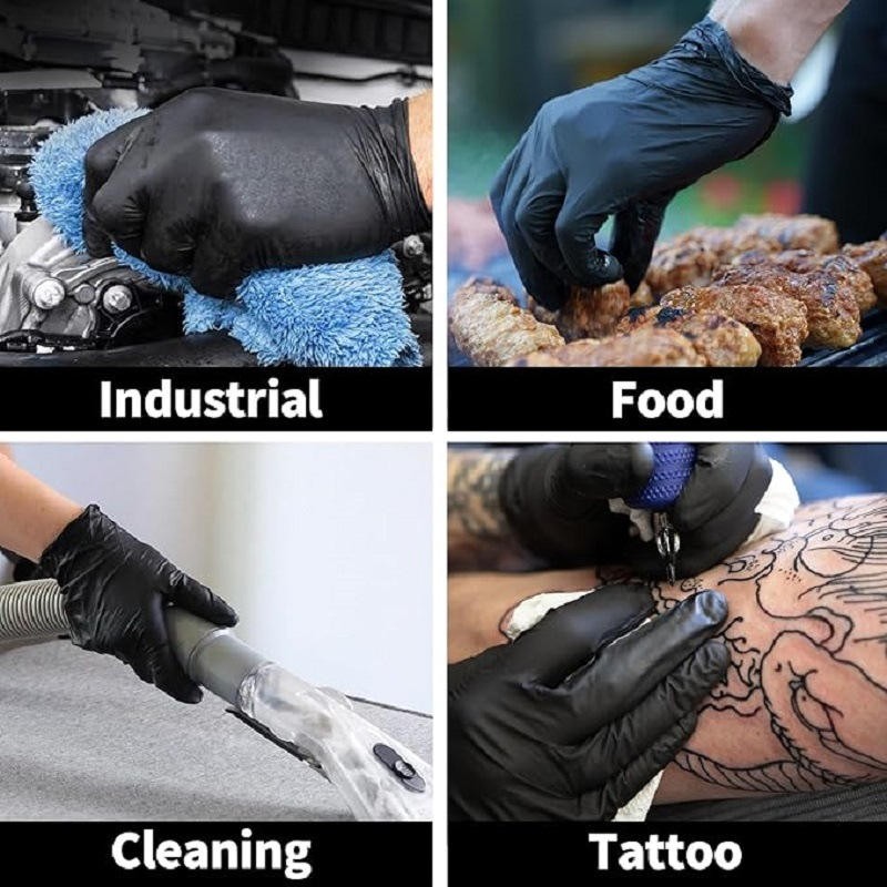 Disposable Nitrile Exam Gloves, 5 Mil Black, Powder-Free Heavy Duty Clean Glove