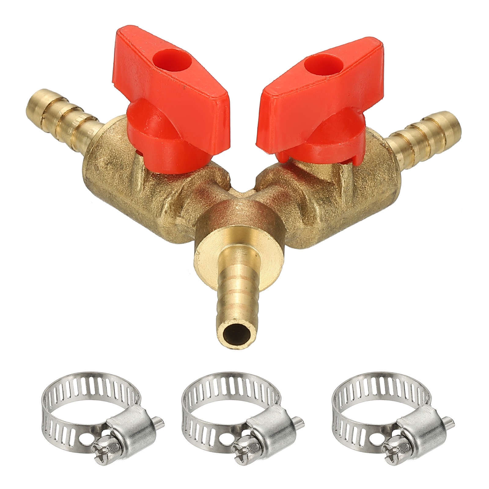 3 Way Shut Off Ball Valve, 1/4″ Y Shaped Hose Fitting with Switch, Red