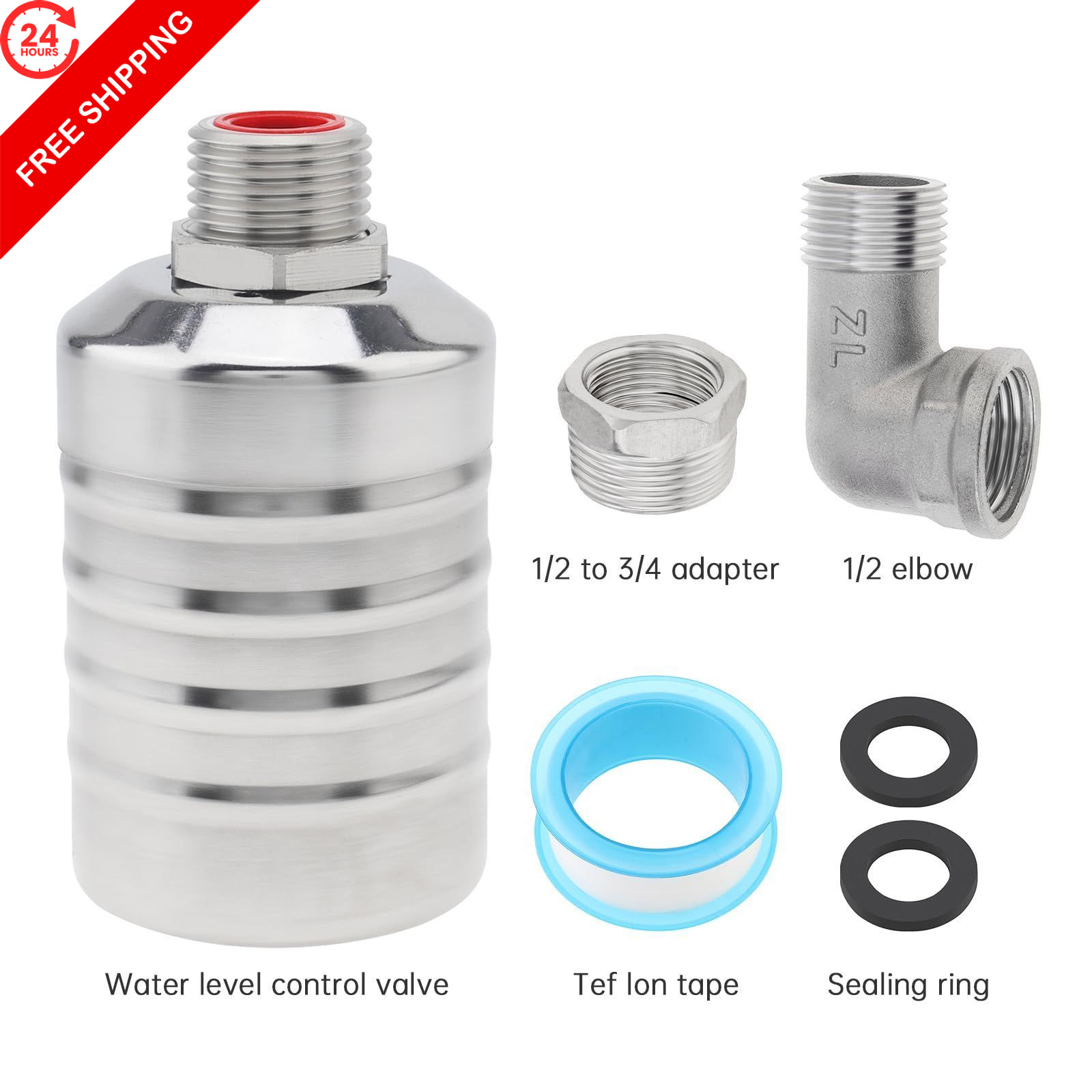 Float Valve, 304 Stainless Steel 1/2inch to 3/4inch Auto 0.5 inches,