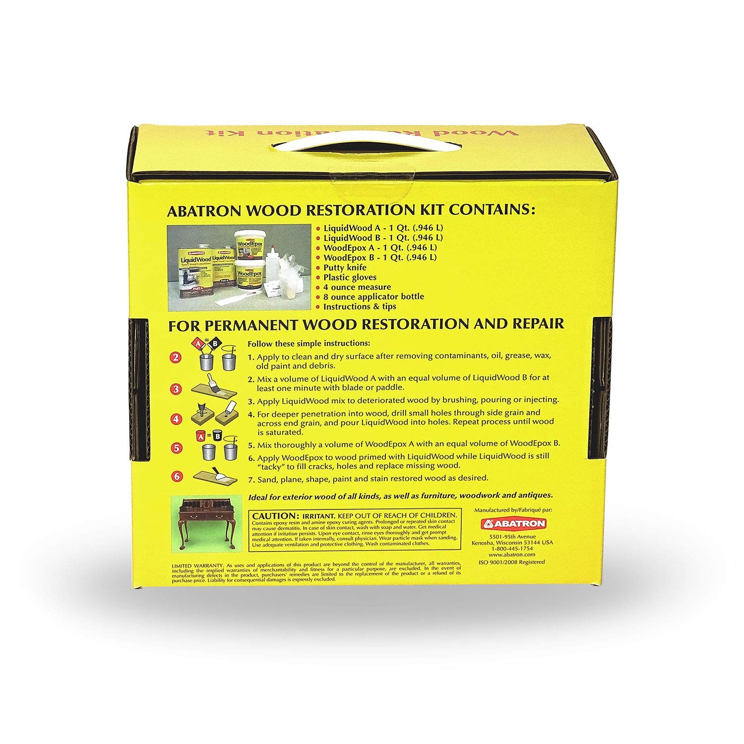 Abatron Wood Restoration Kit – 4 Quart – Includes LiquidWood Epoxy Resin Wood
