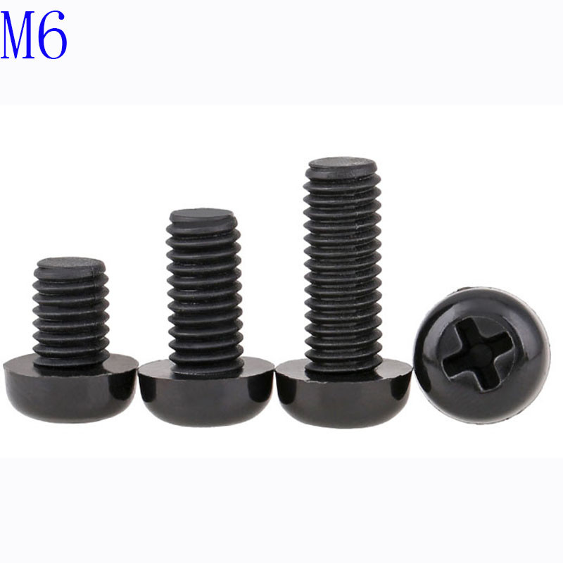 M6 x 1.0 6mm Black Nylon Pan Round Head Phillips Screws Plastic Machine Screws