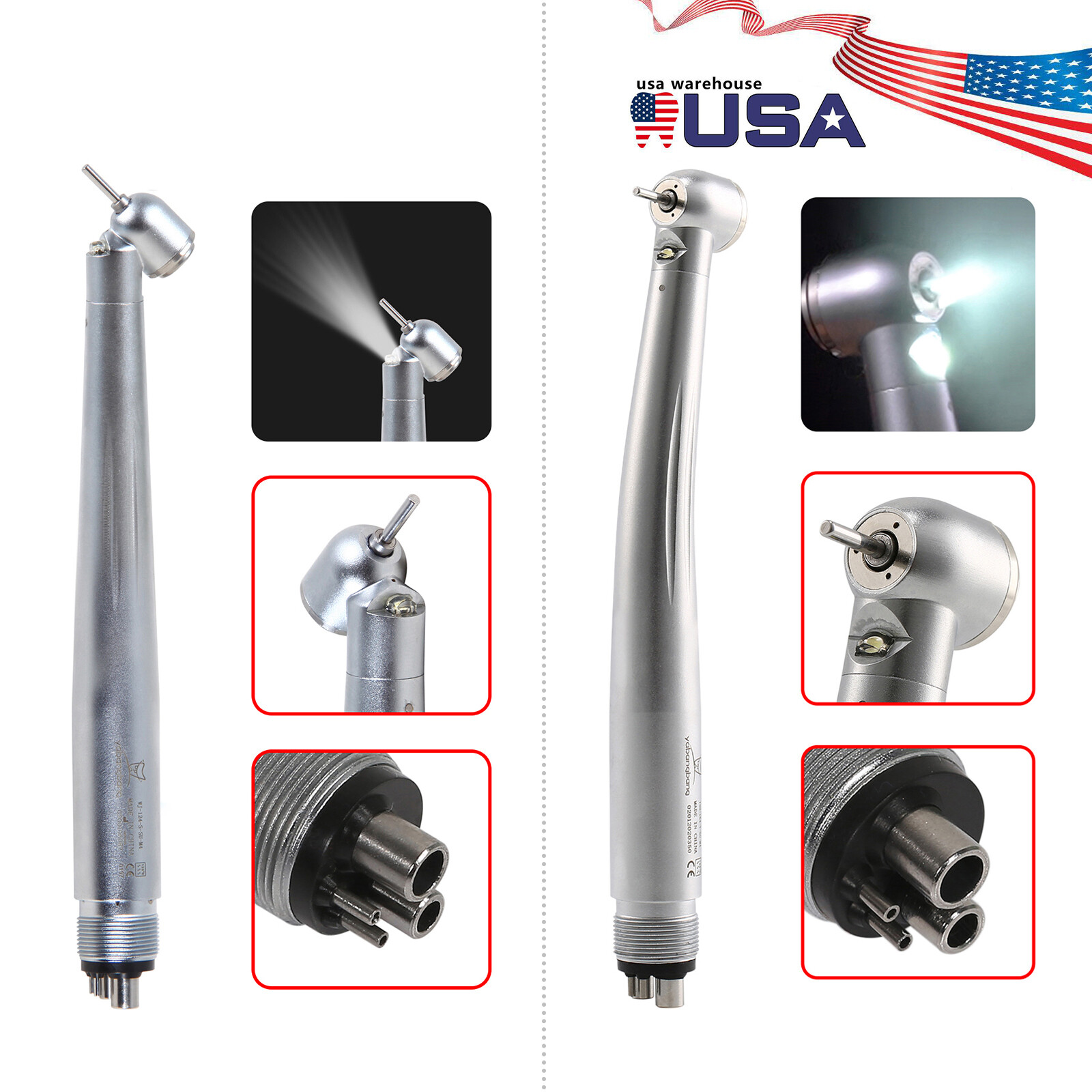 Dental Fiber Optic LED E-generator Turbine Handpiece /NO-LED High Speed 2/4Hole