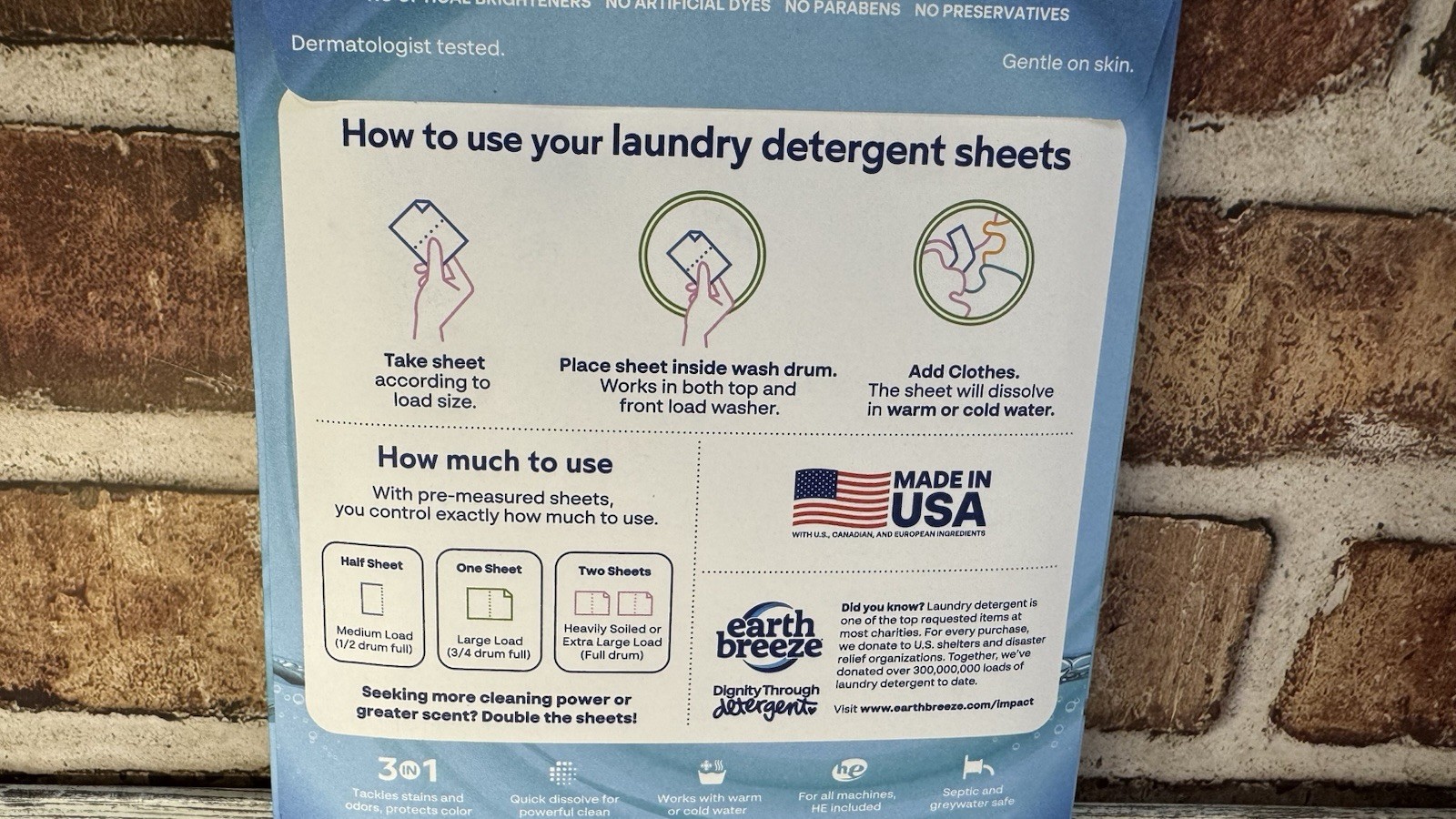 Earth Breeze Laundry Detergent Sheets Fresh Scent 30 Sheets Up to 60 Loads HE