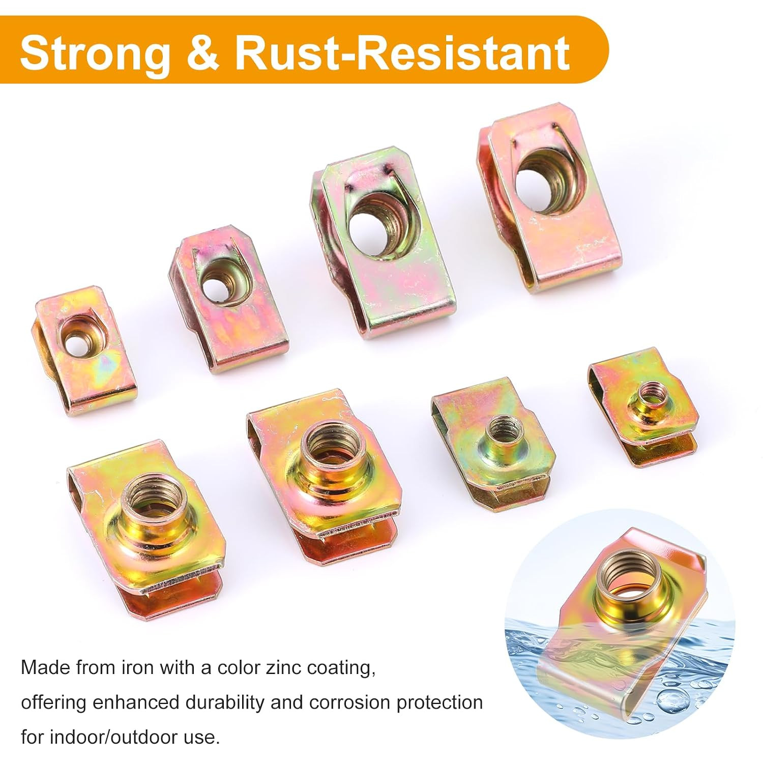 100 PCS U-Clip Nut Set for Auto Car – M4 M5 M6 M8 Assortment Kit (25 Each), Colo