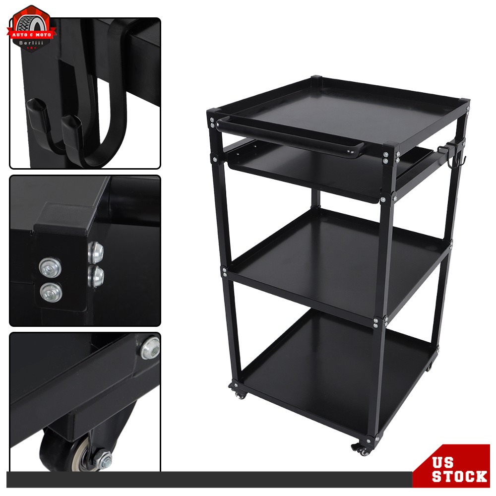 3-layers Av Cart Rolling Projector Cart Shelf Laptop Printer Storage Cabinet