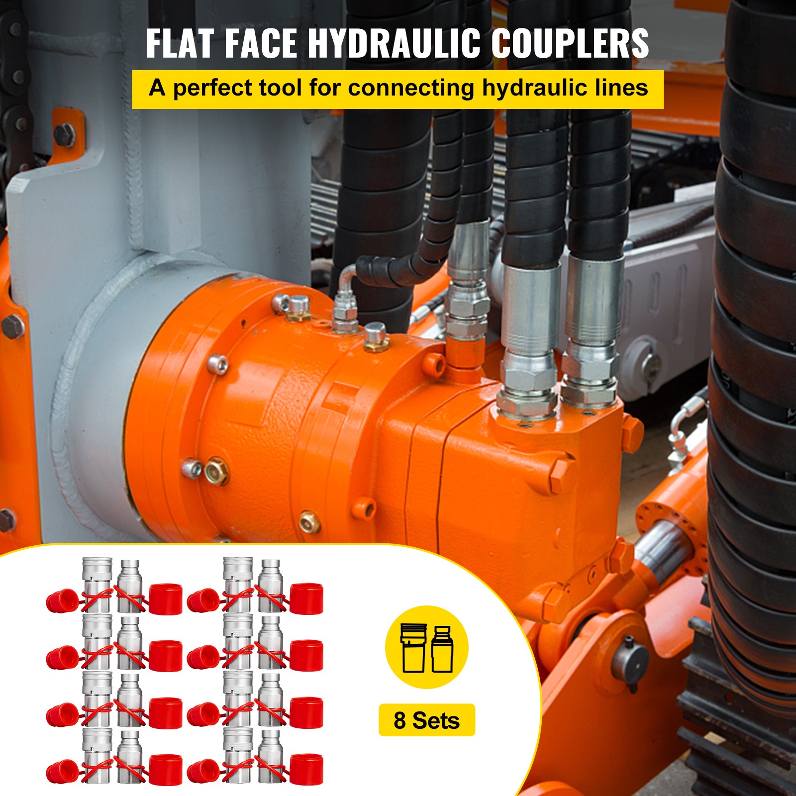 8 Sets 1/2″ NPT Skid Steer Flat Face Hydraulic Quick Connect Couplers for Bobcat