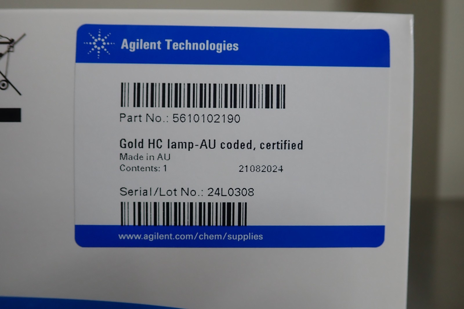 Agilent Technologies 5610102190 Gold Au coded Hollow Cathode HC Lamp
