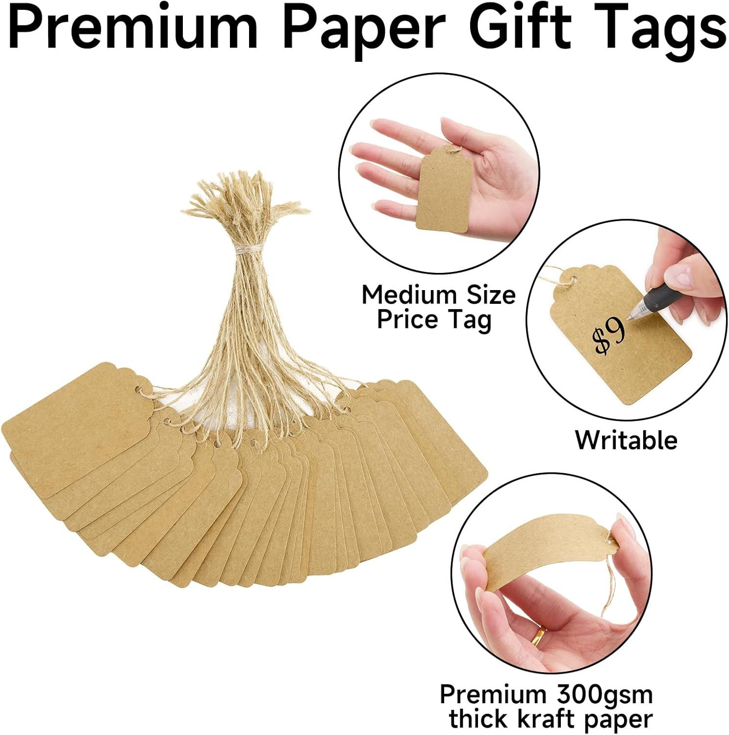 200Pcs Price Tags with String Attached – 2.7×1.5 in Blank Kraft Paper Gift Tag,
