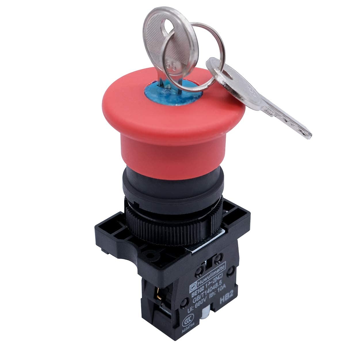 1 NC 22mm Red Stop Push Button Switch Key Reset AC 660V 10A ，1 Years HB2-ES142