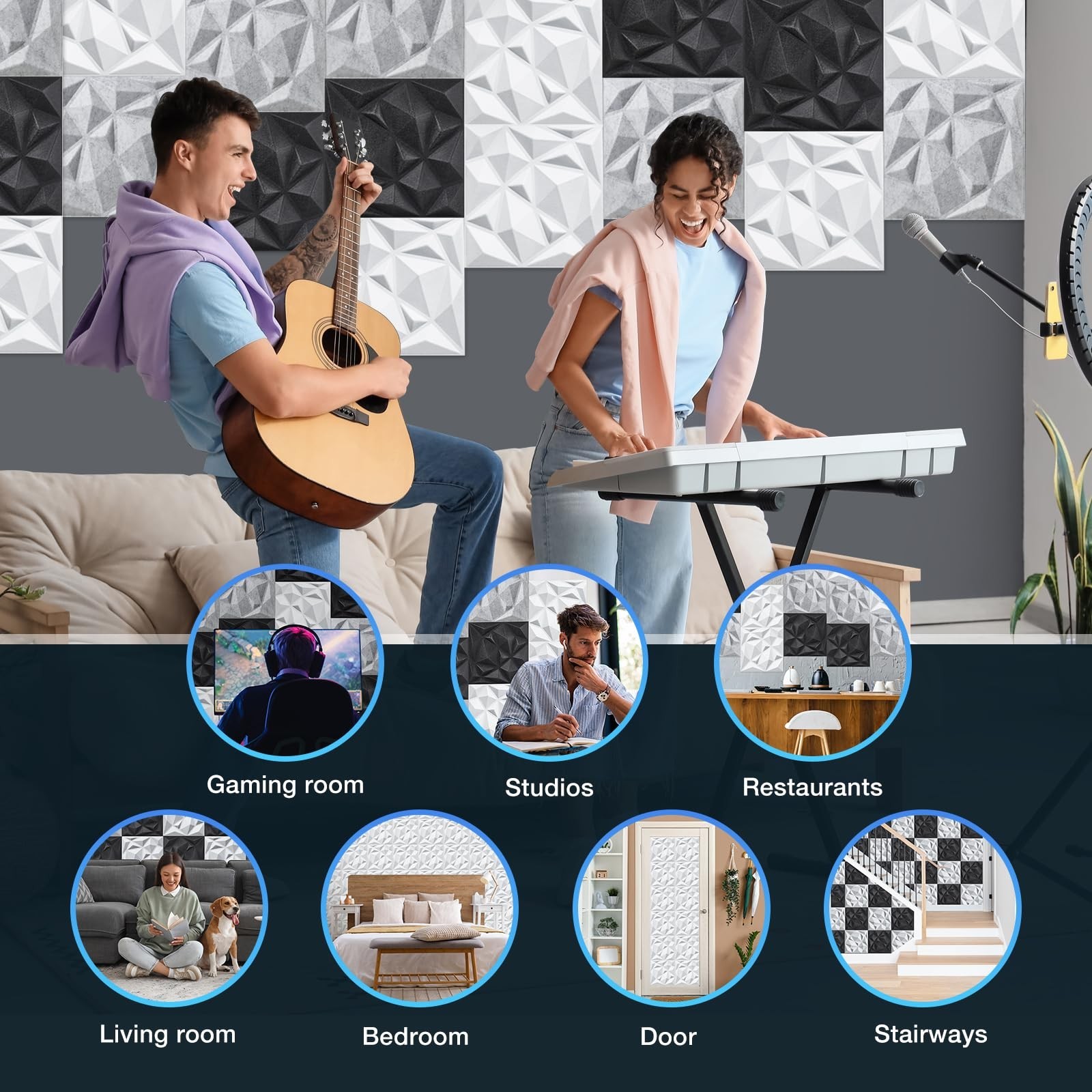 Acoustic 3D Wall Panels, 12 Pack Square Sound Proof Panels for Interior Wall …
