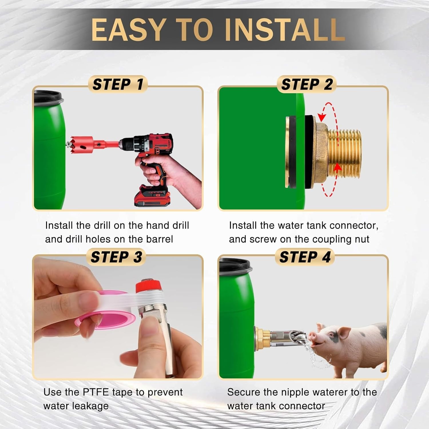 Pig Nipple Waterer 5 Pack Stainless Automatic Hog Drinker Barrel Kit Piglet Feed