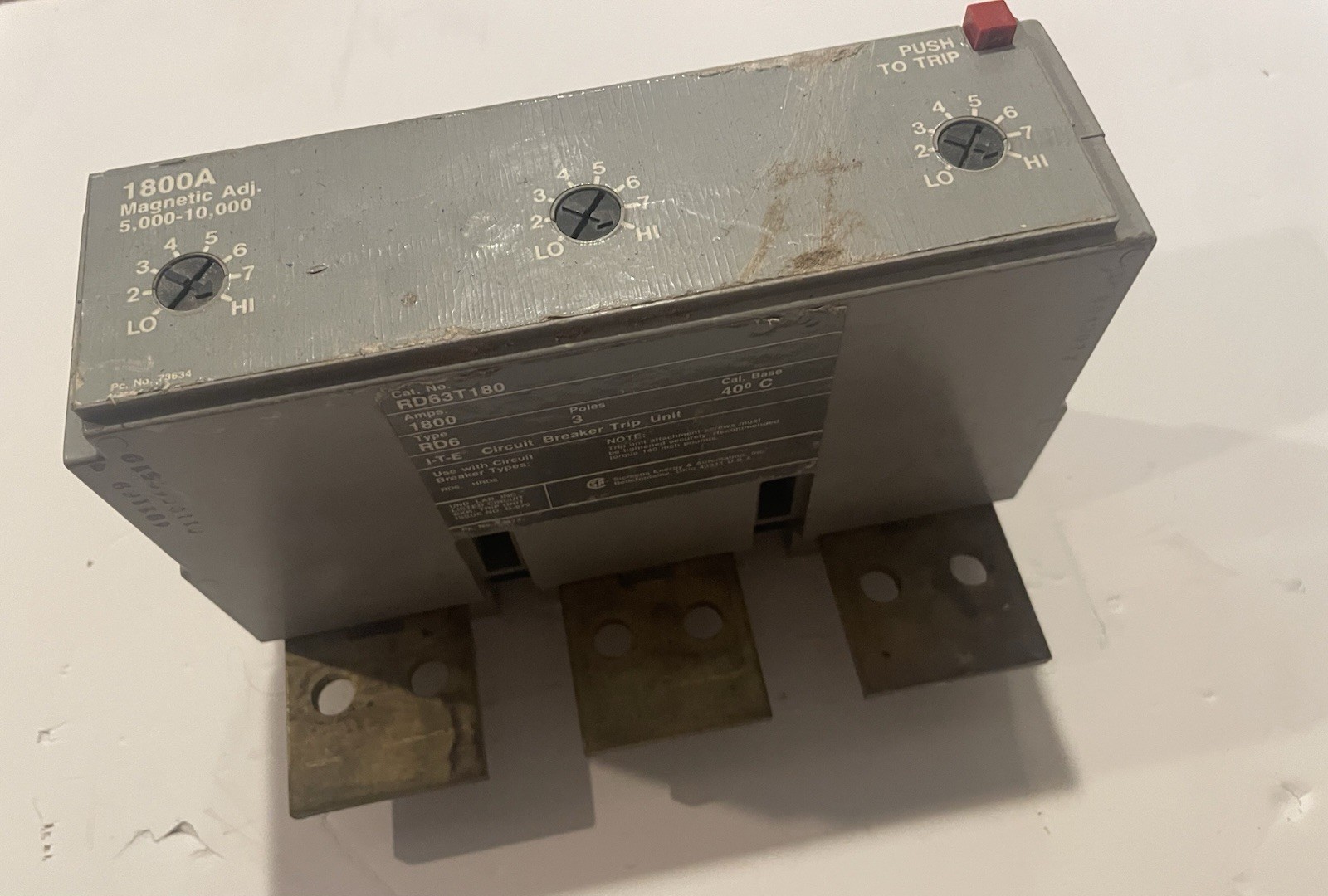 I-T-E RD63T180 1800 amp Circuit Breaker Trip Unit Magnetic Adj Free Shipping