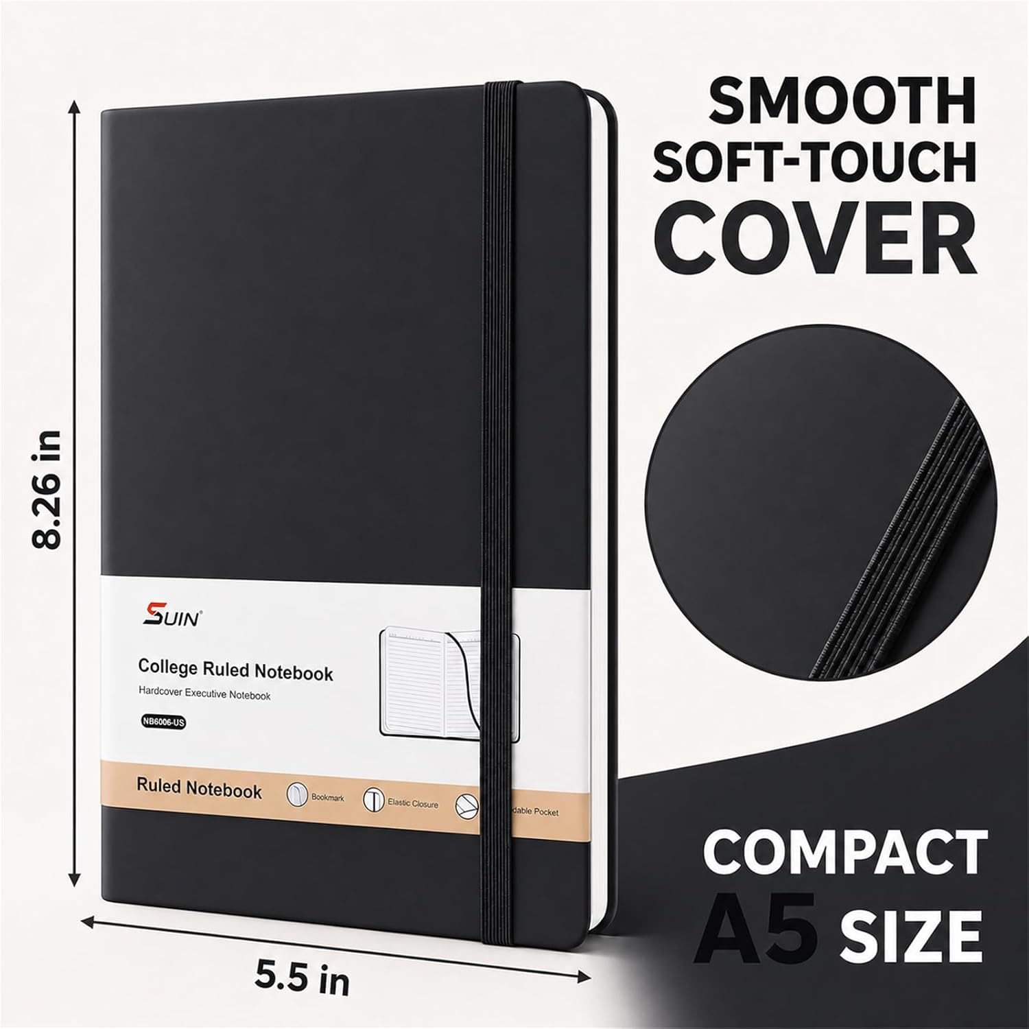 Hardcover Journal Notebook A5 Lined for Writing 200 Pages Classic Ruled Set