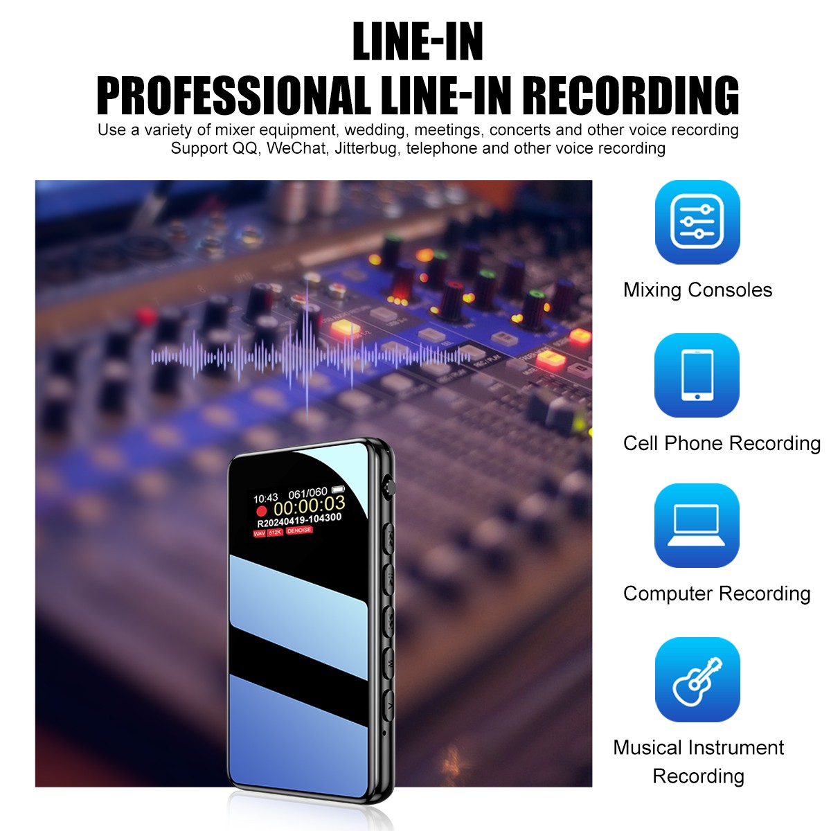 32GB Digital Voice Recorder 1536Kbps HD Voice Activated for Lectures & Meetings