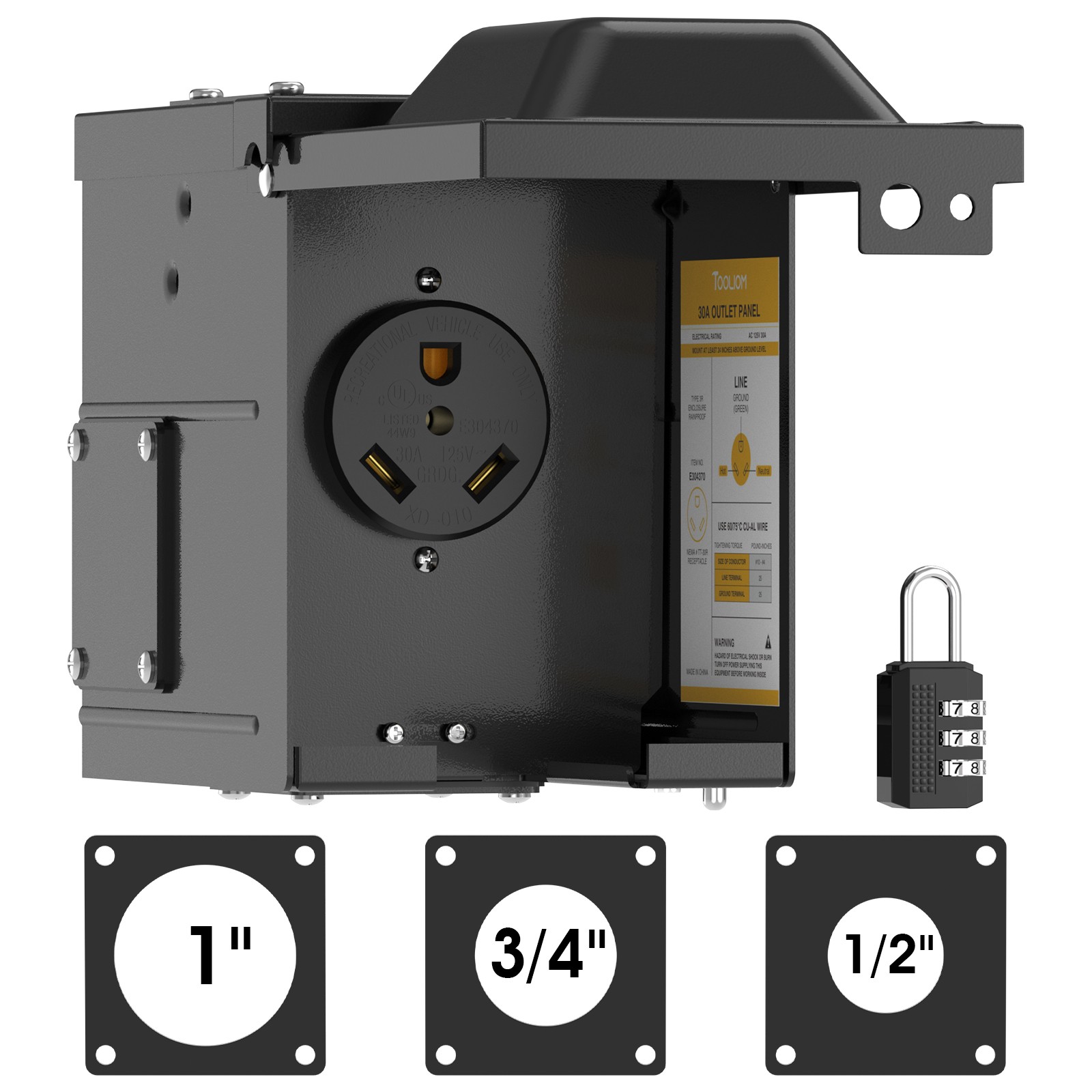 TOOLIOM 30A RV/EV Outlet Box NEMA TT-30R Lockable Weatherproof for Camper