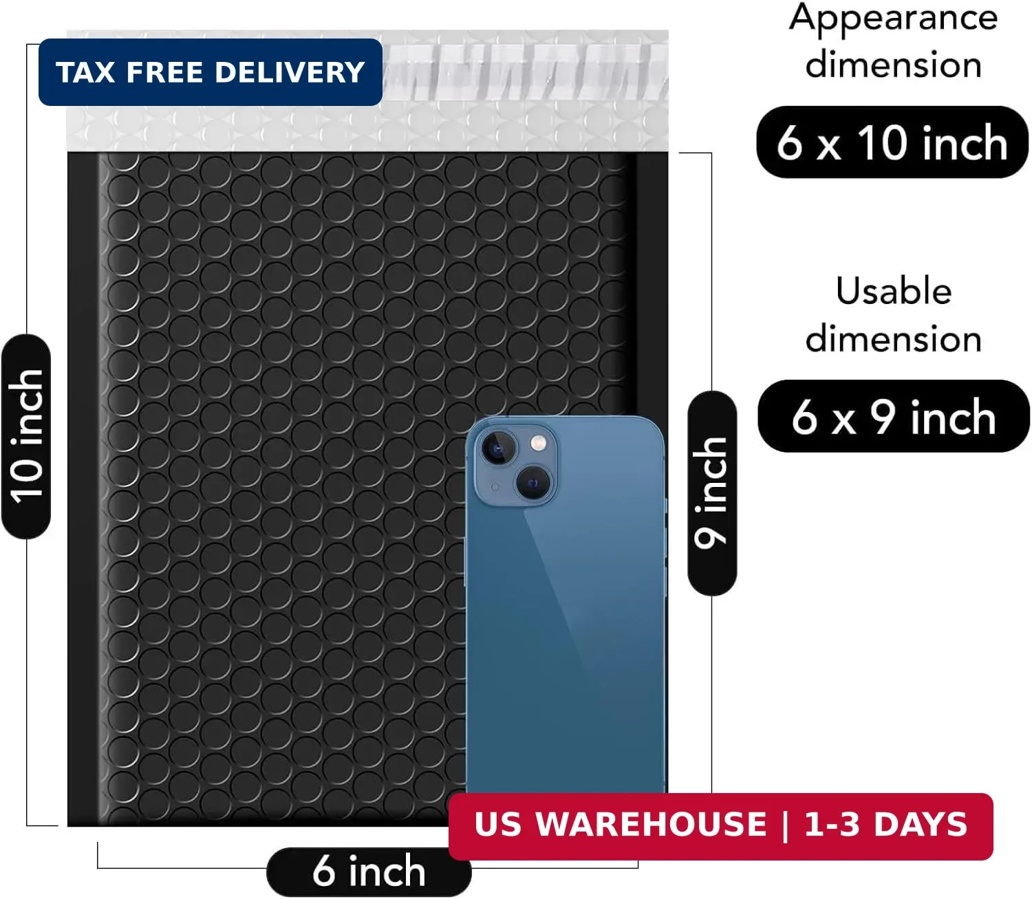 Fuxury Bubble Mailers 6×10″ 100 Pack Black Padded Envelopes Usable Size 6×9″ Thi