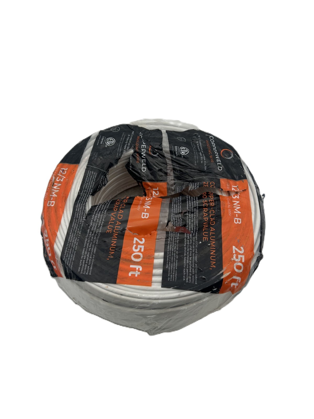 Copperweld 12/3 NM-B Solid Copper Clad Aluminum Wire 250ft 600V
