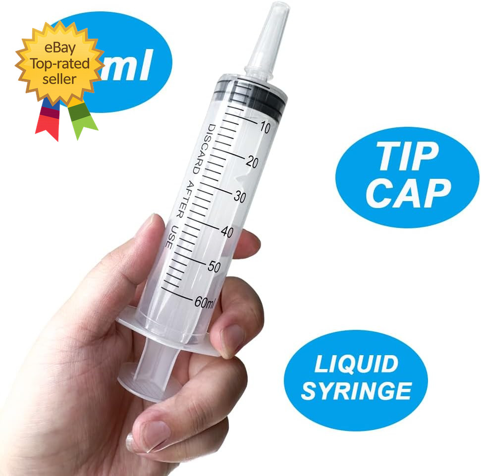 4 Pack 60ml Large Plastic Syringe Tip Cap Sterile Sealed Liquid Dispensing Kit