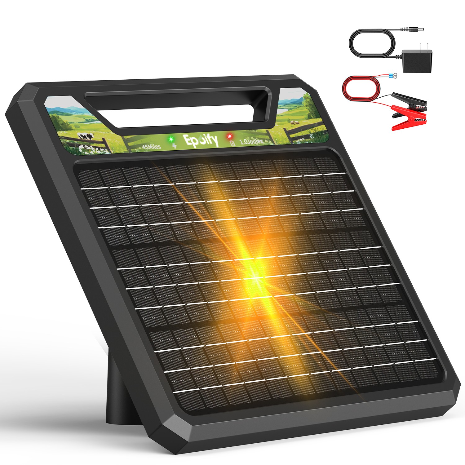 Solar Electric Fence Charger 45-Mile 1.0J 12KV Solar Fence Charger for Livestock