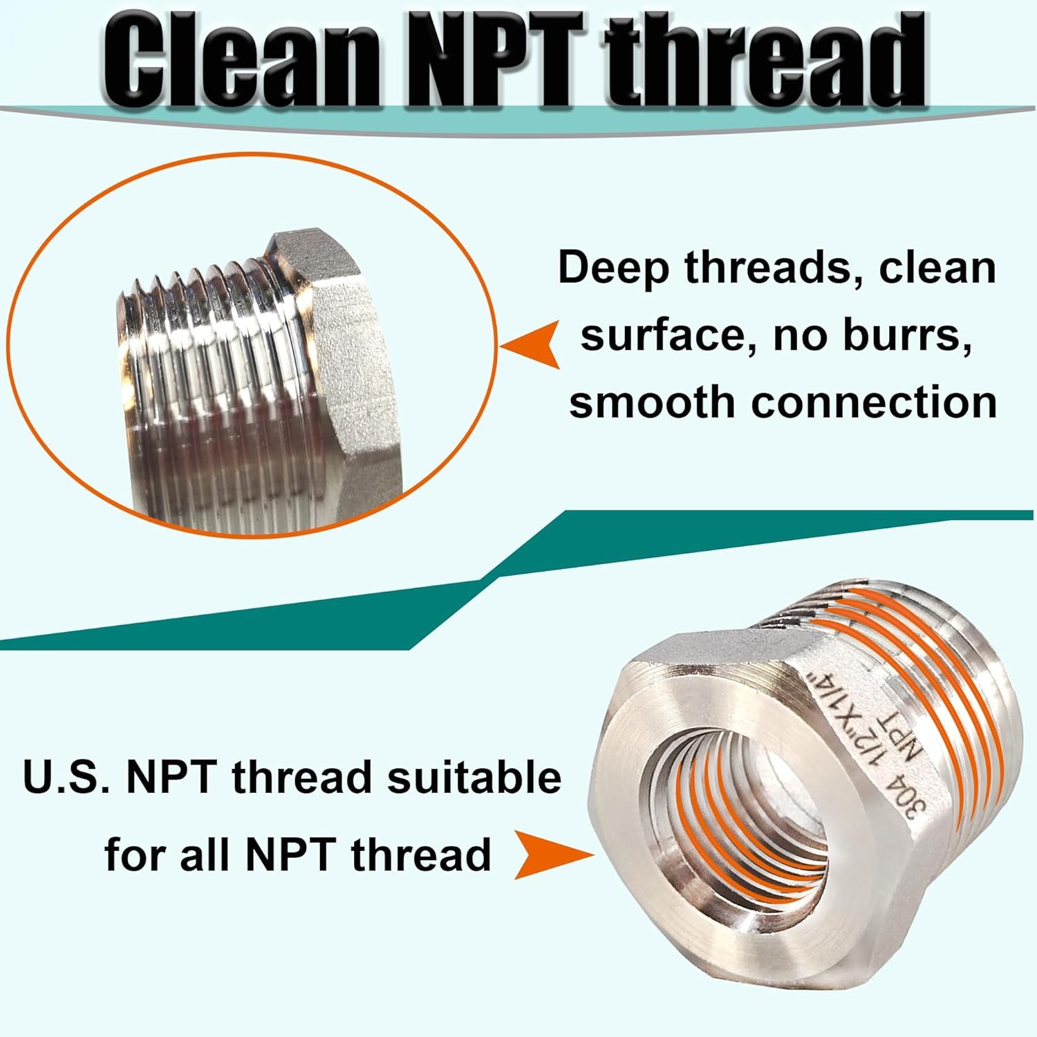 3/4″ NPT Male to 1/4″ Female Hex Bushing Reducer, 304 3/4” x 1/4”, 304ss