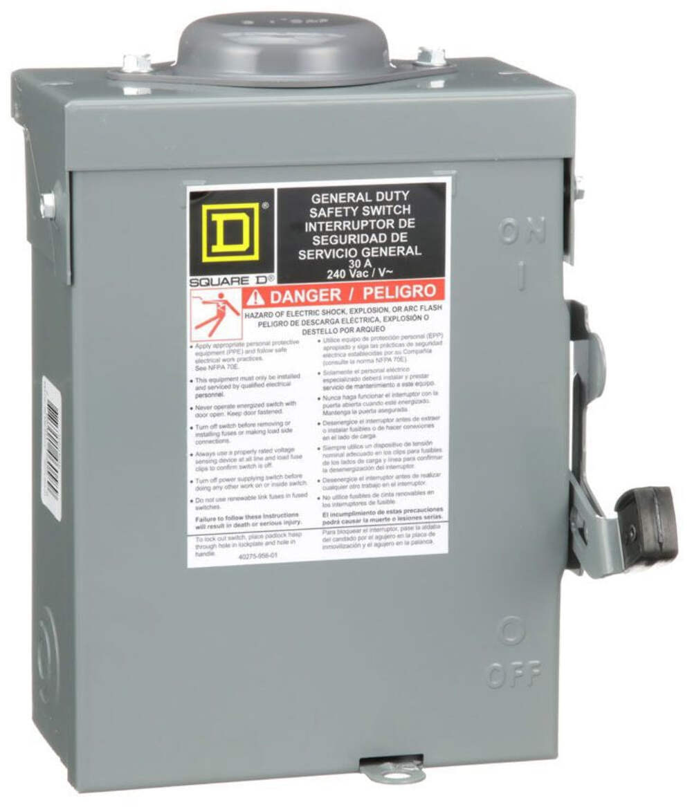 D221NRB Square D Series E Disconnect 240V ACV 30A Fusible Switch
