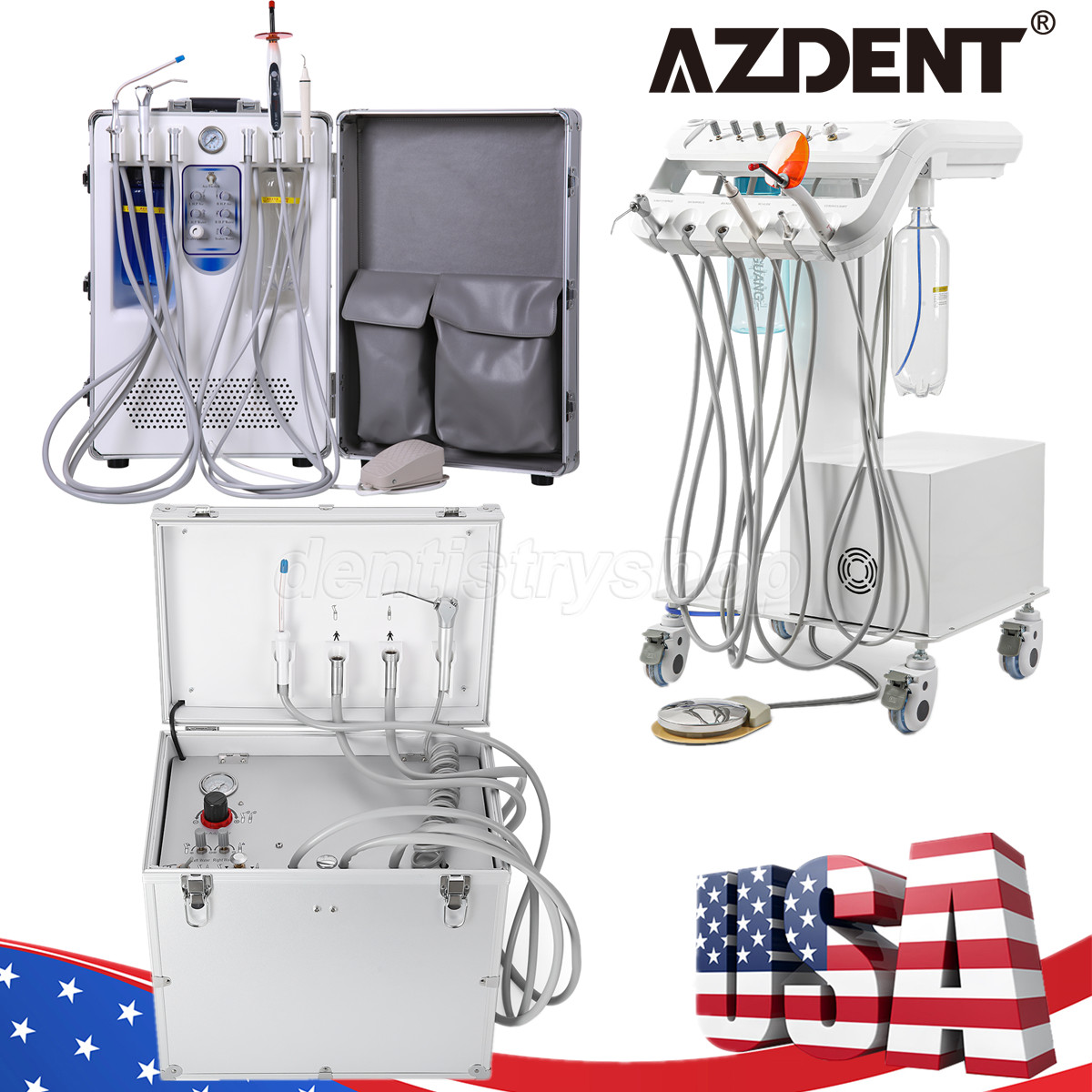 Portable Dental Mobile Delivery Unit Suction Air Compressor 4Hole/ Handpiece Kit