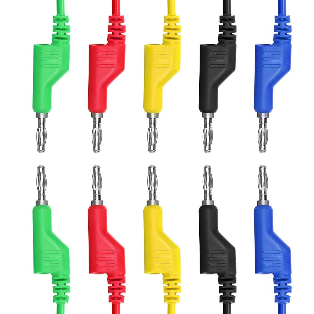 Sumnacon 5pcs Banana to Plug 3.3Ft/1M, Black, Blue, Green, Red, Yellow
