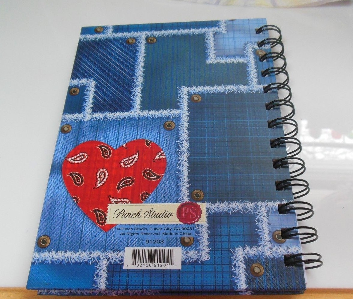 Punch Studio Wire-Bound Hardcover Journal Notebook Denim, Paisley Heart Look