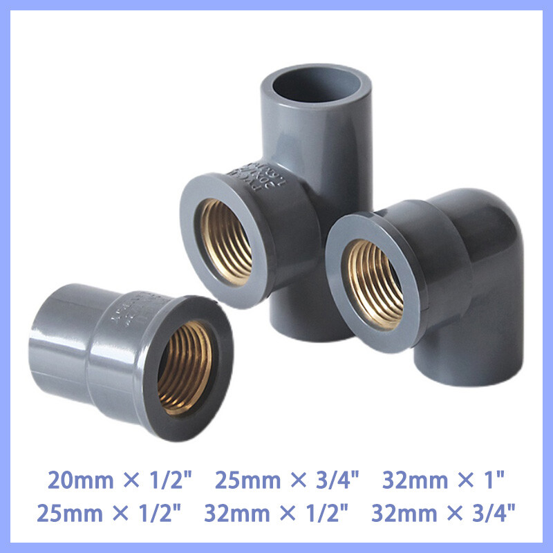 PVC Water Pipe Fitting Copper Female Thread Equal/Reducing Connector 20/25/32mm