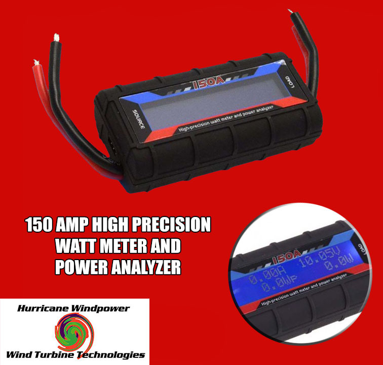 150 AMP WATT METER WITH SPECIAL HEAVY 12 AWG WIRE WIND GENERATOR SOLAR DC INLINE