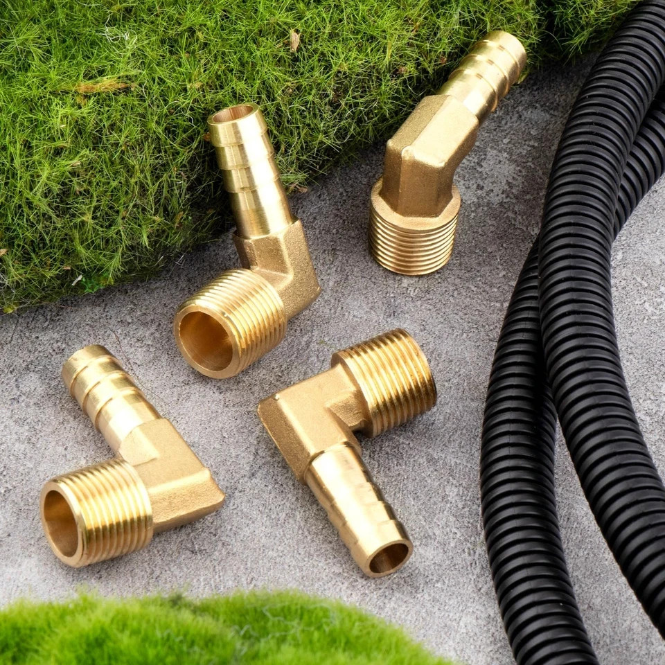 4Pcs 3/8″ Brass Hose Barb x 3/8″ NPT Male, 90 Degree Elbow for Water Fuel Air