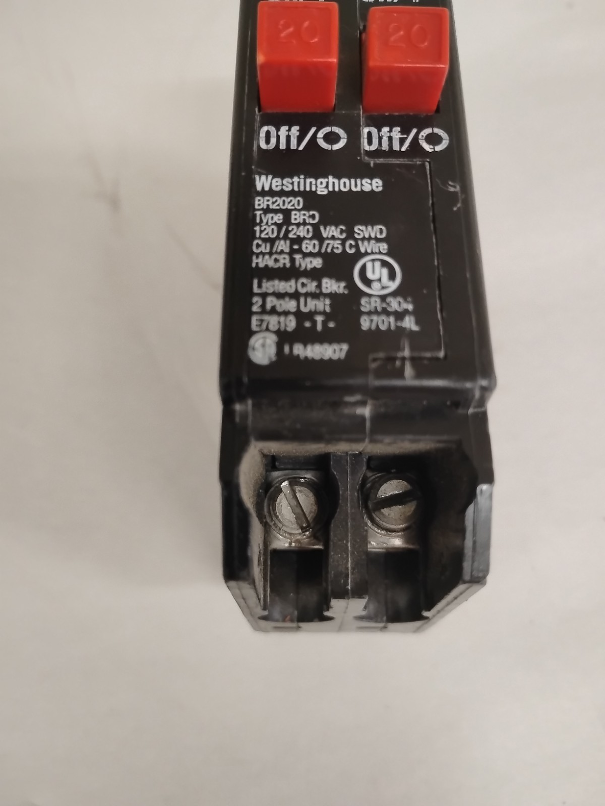 WESTINGHOUSE BR-2020 CIRCUIT BREAKER 20A 2P 120/240V. Preowned