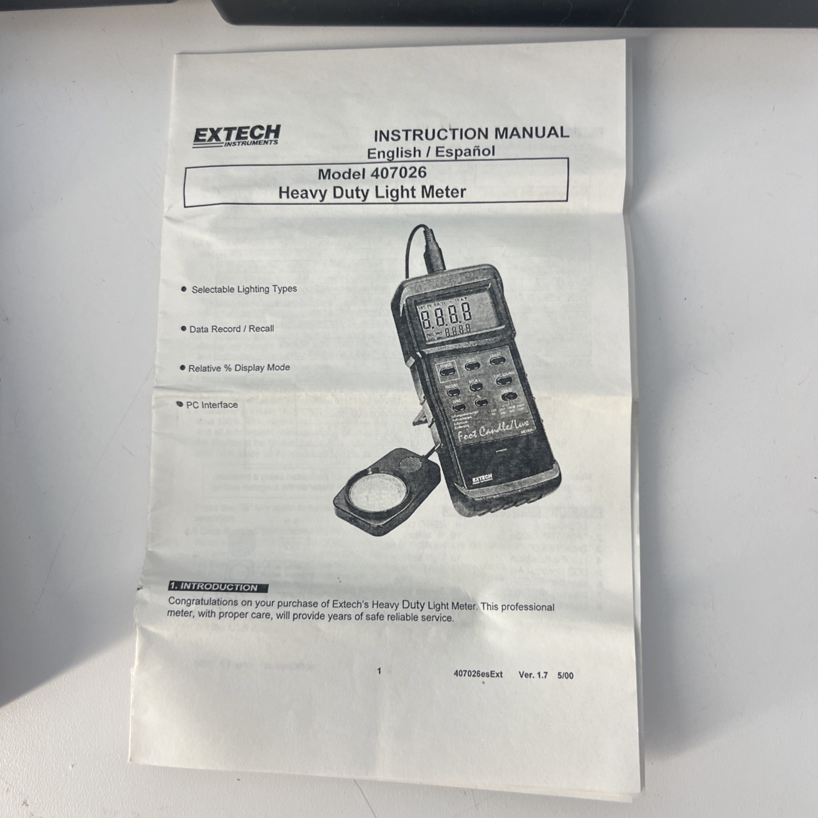 Extech 407026 Foot Candle/Lux Heavy Duty Light Meter