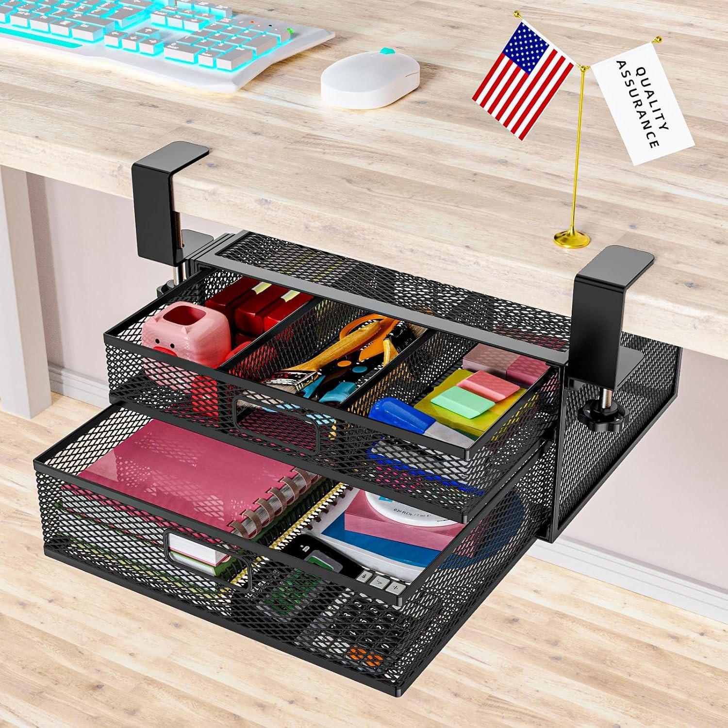 Under Desk Drawer Organizer No Drilling 2 Slide Out Drawer Under Desk Storage…