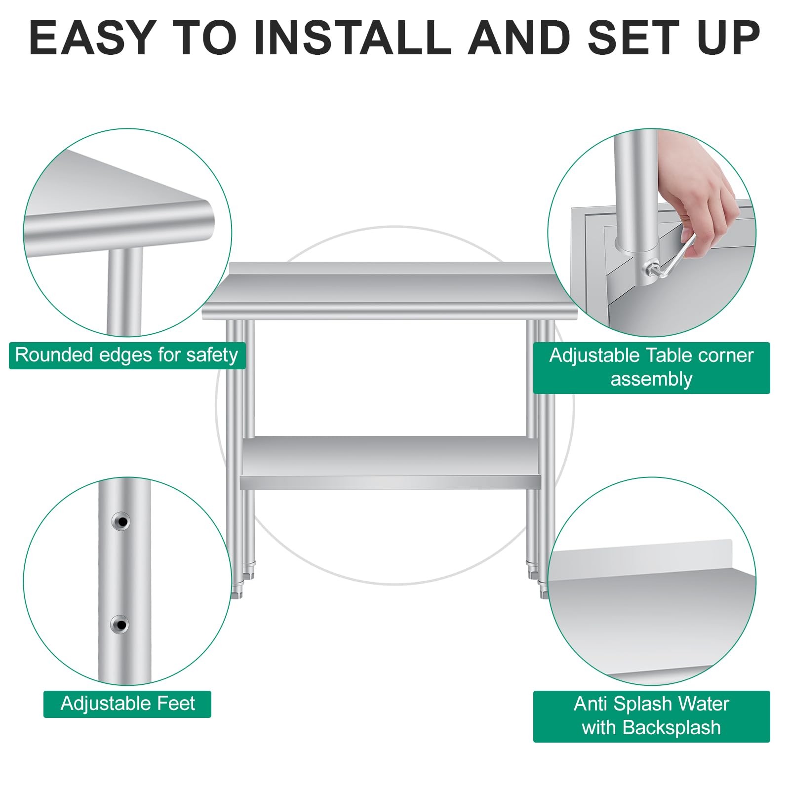 Stainless Steel Work Table w/Backsplash Heavy Duty Commercial Kitchen Prep Table