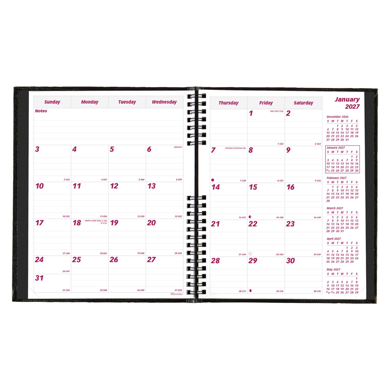 2025 Brownline CB1200C.BLK Monthly Planner, CoilPRO, Hard Cover, 8-7/8 x 7-1/8″