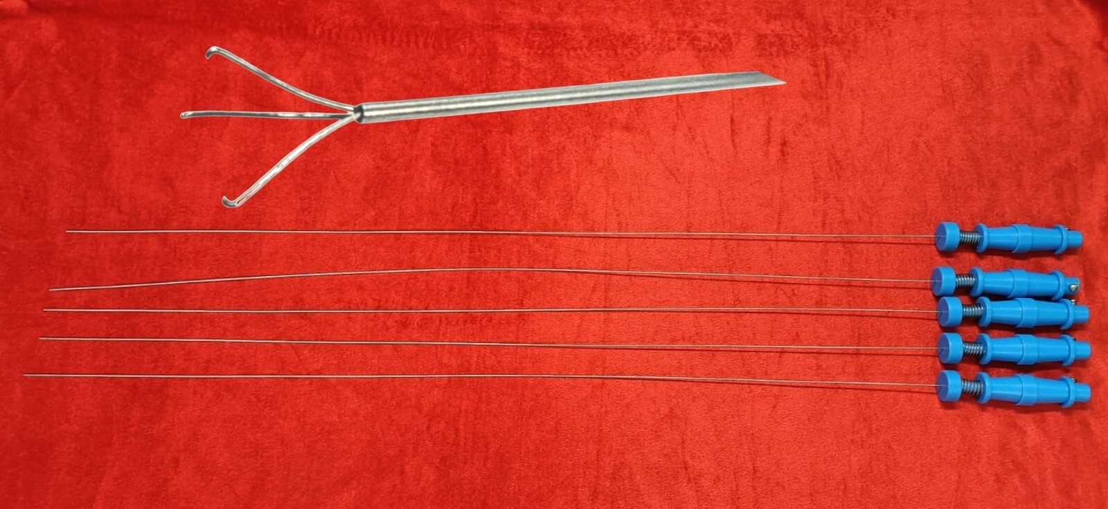 5PC-Laparoscopic Cystoscope Triprong Forceps 4FR 60CM SS Best Quality Reusable
