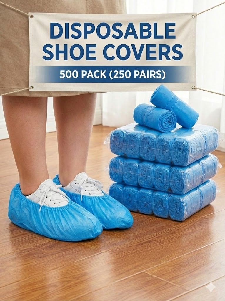 500 pcs – Disposable Shoe Covers Large – Heavy Duty Non-Woven | Fits Men 11.5
