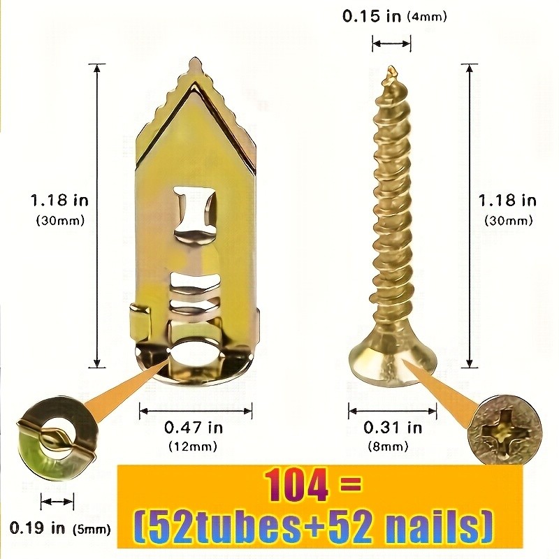 104pcs/52sets of heavy-duty self-tapping screws and anchors forhome installation