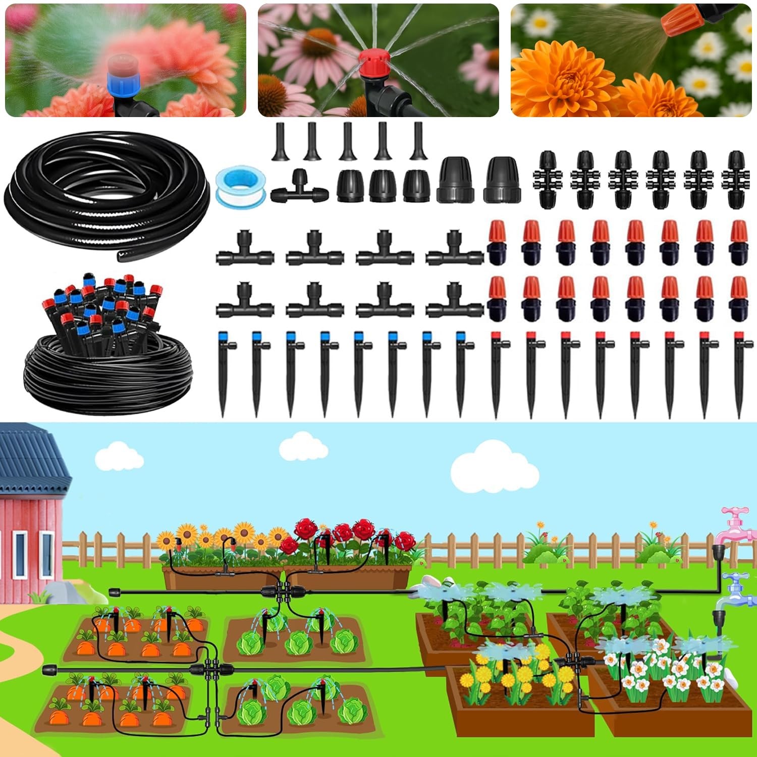 230FT Automatic Watering System for Outdoor Plants, 230FT, green