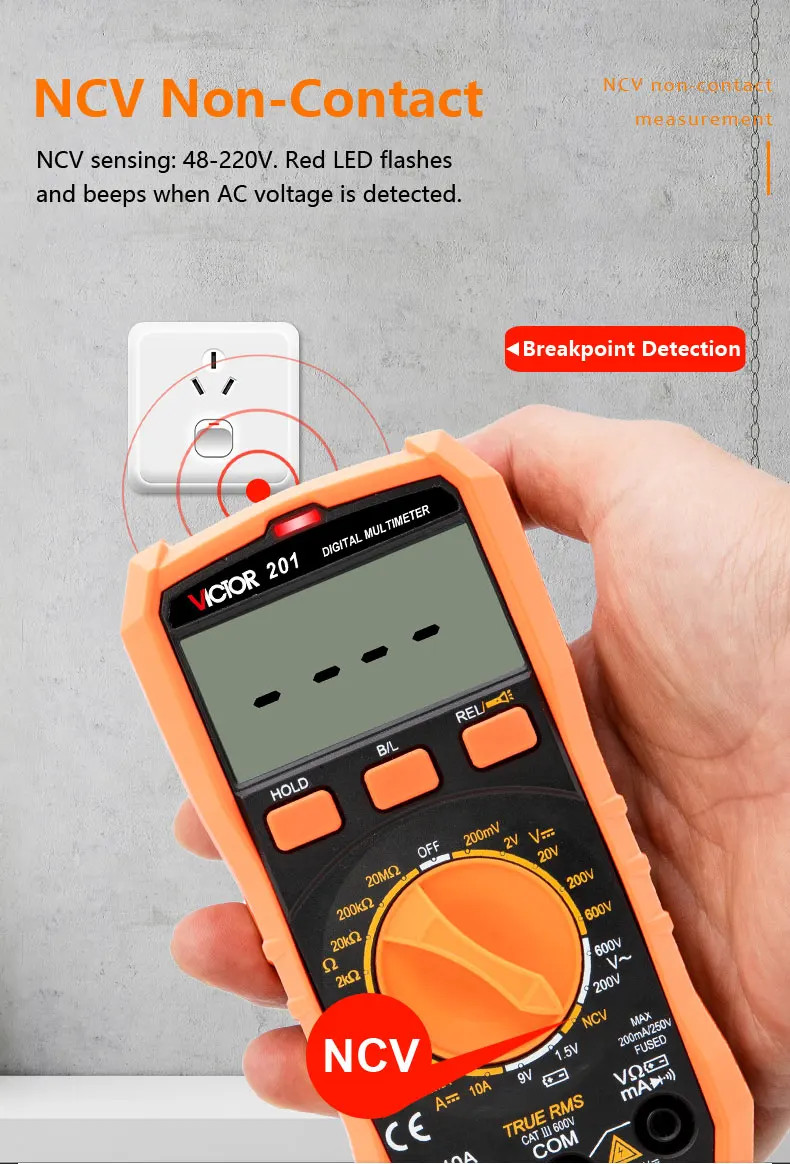 Digital Multimeter Portable Compact Manual Ranging Voltage Current Resistance