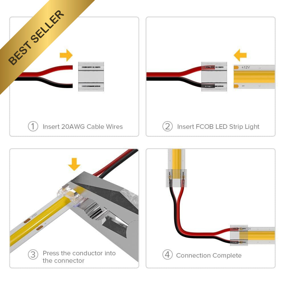 BTF LIGHTING FCOB COB 8mm Connector Kit Solderless 2 Pin Single Color Strip