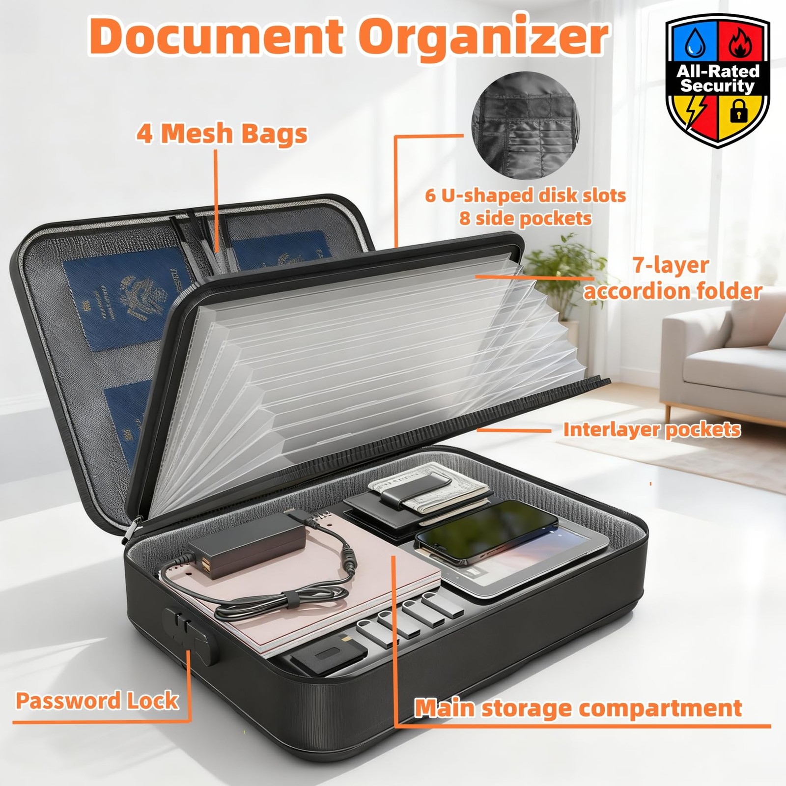 Fireproof Document Box (Soft-Shell) with Lock & Waterproof Zipper, 5200°F Saf…